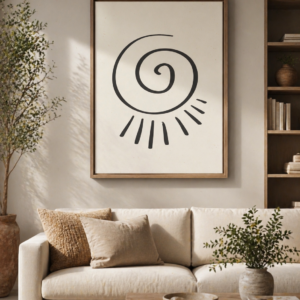 Minimalist Spiral Sun Wall Art Print | Abstract Line Drawing | Boho Scandinavian Living Room Decor | Neutral Modern Poster