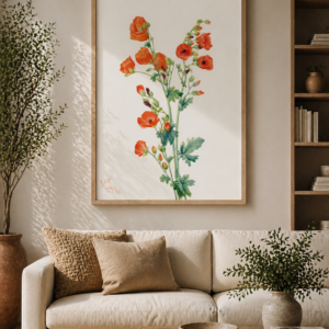 Vintage Poppy Flower Wall Art Print | Botanical Watercolor Floral Poster | Red Poppy Illustration | Cottagecore Nature Decor