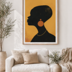 Modern African Woman Silhouette Wall Art Print | Abstract Portrait Poster | Bold Minimalist Black & Ochre Decor | Contemporary Boho Art