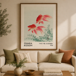 Ohara Koson Goldfish Wall Art Print – Japanese Vintage Fish Illustration, Minimalist Living Room Decor