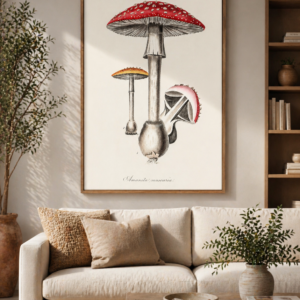 Vintage Mushroom Botanical Wall Art Print | Amanita Muscaria Illustration | Antique Nature Poster | Cottagecore Rustic Decor