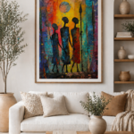 Colorful African Tribal Wall Art Print | Abstract Silhouette Painting | Vibrant Ethnic Figures Decor | Modern Boho Canvas Poster