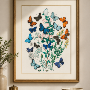 Vintage Butterfly Botanical Wall Art Print