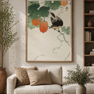 Japanese Vintage Bird & Lantern Wall Art Print