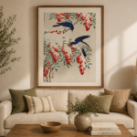 Japanese Bird & Berry Wall Art Print