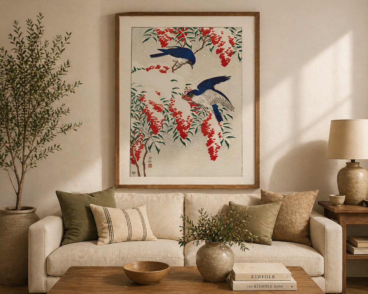 Japanese Bird & Berry Wall Art Print